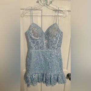 Jovani Sky Blue Lace Gown